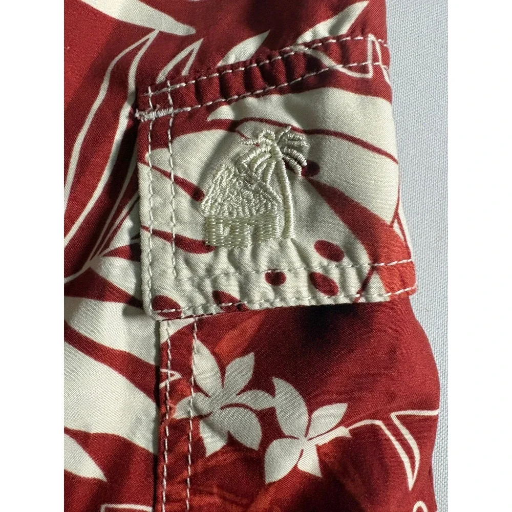 Caribbean Joe Swim Trunks Medium Red Tropical Floral Cargo Board Shorts 7in